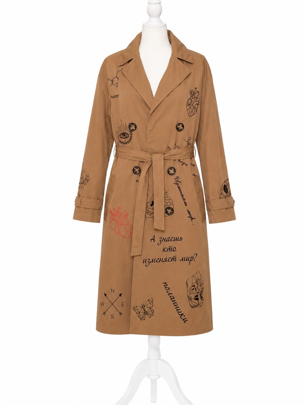 Hand Embroidered Trench Coat Wearable Art One of a Kind Statement Coat